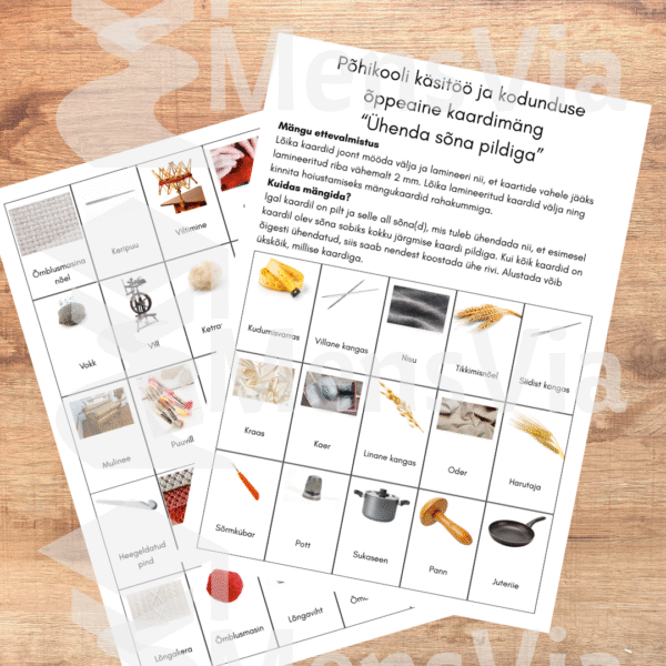 Põhikooli käsitöö ja kodunduse õppeaine kaardimäng "Ühenda sõna pildiga" PDF-fail