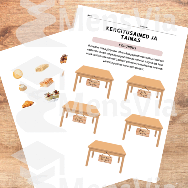 Kergitusained ja tainas - kodunduse tööleht II-III kooliaste PDF fail printimiseks