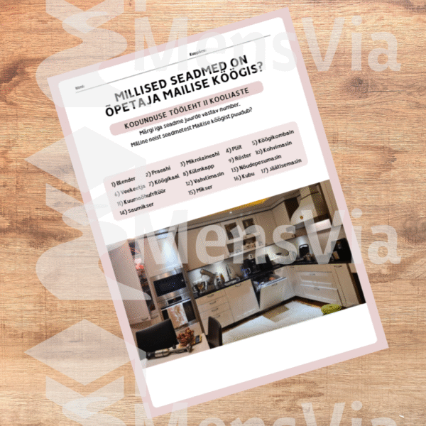 Köögiseadmed õpetaja Mailise köögis - kodunduse tööleht II kooliaste PDF fail printimiseks