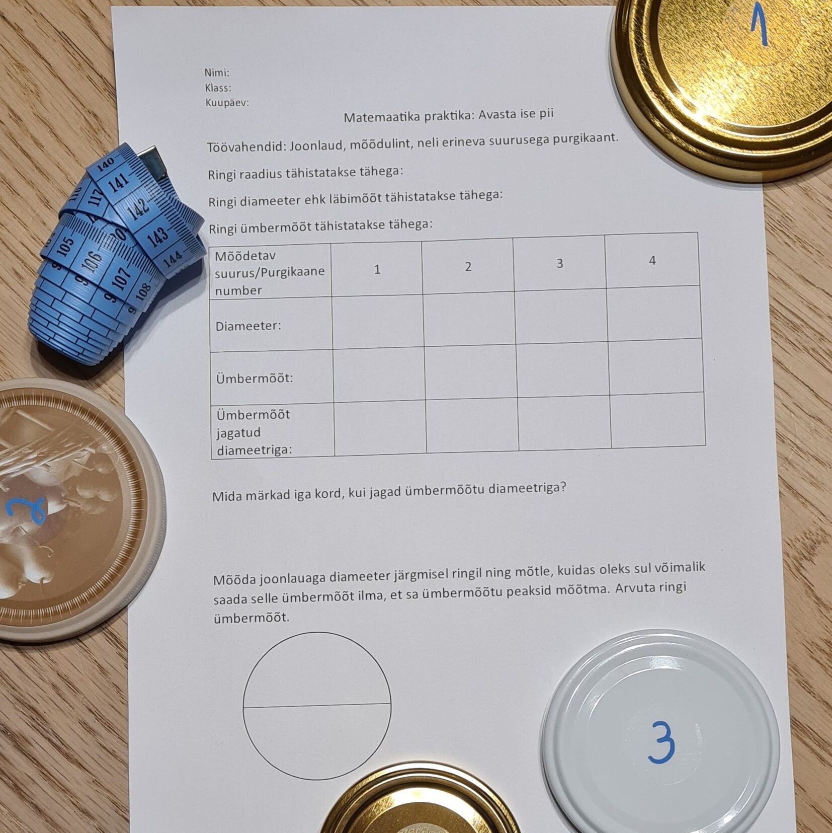 Avasta ise pii - matemaatika praktiline ülesanne, rühmatöö PDF